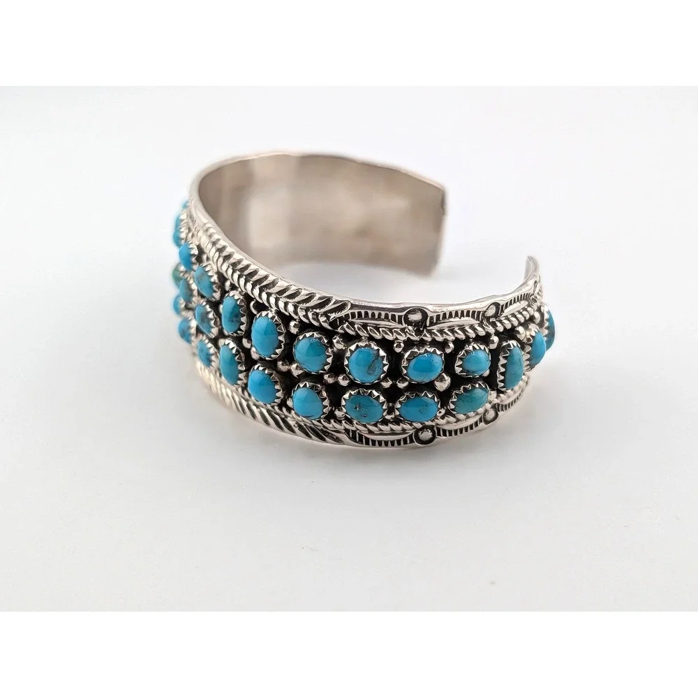 Navajo Turquoise Cluster Bracelet by Marlena‎ Jones Sterling Silver Sz 7.25in